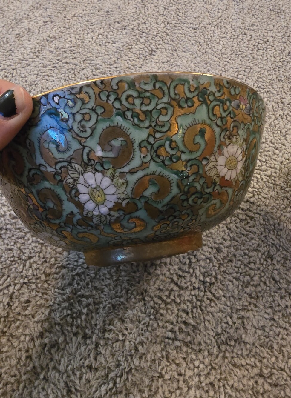 Japanese Porcelain Ware Bowl & Jar Set Floral Gold Trim